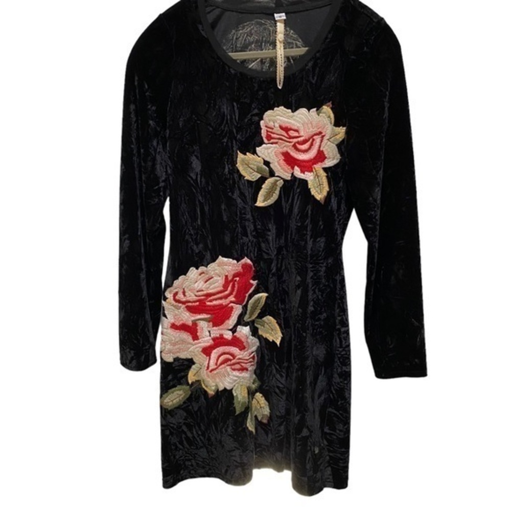 Uncle Frank womens Velvet rose Embroidered midi Dress size s